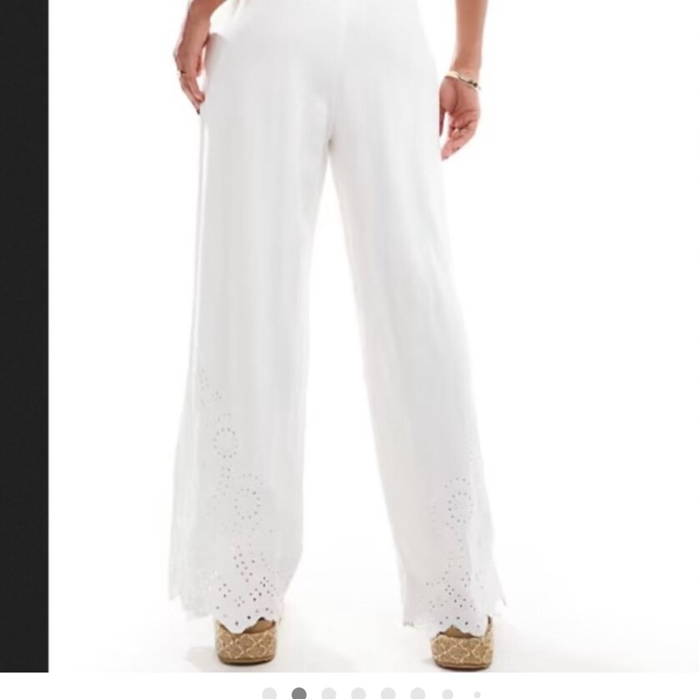 Abercrombie & Fitch Linen White Eyelet Wide-Leg Pants